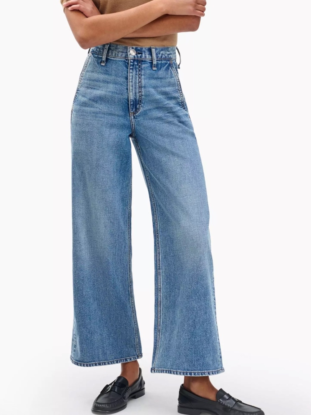 rag & bone High-Rise Wide-Leg Jeans in Light Blue Denim